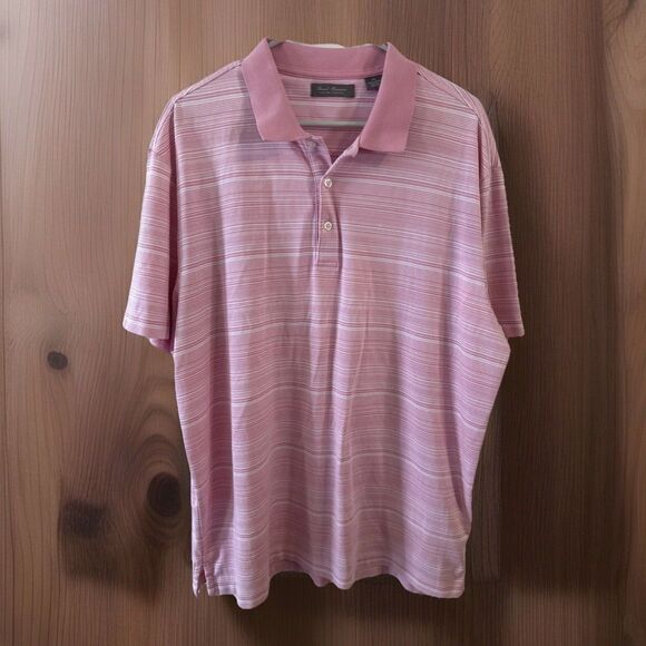 Daniel Cremieux Mens Polo Shirt Sz X-Large Golf Short Sleeve Pink Striped - Picture 1 of 5
